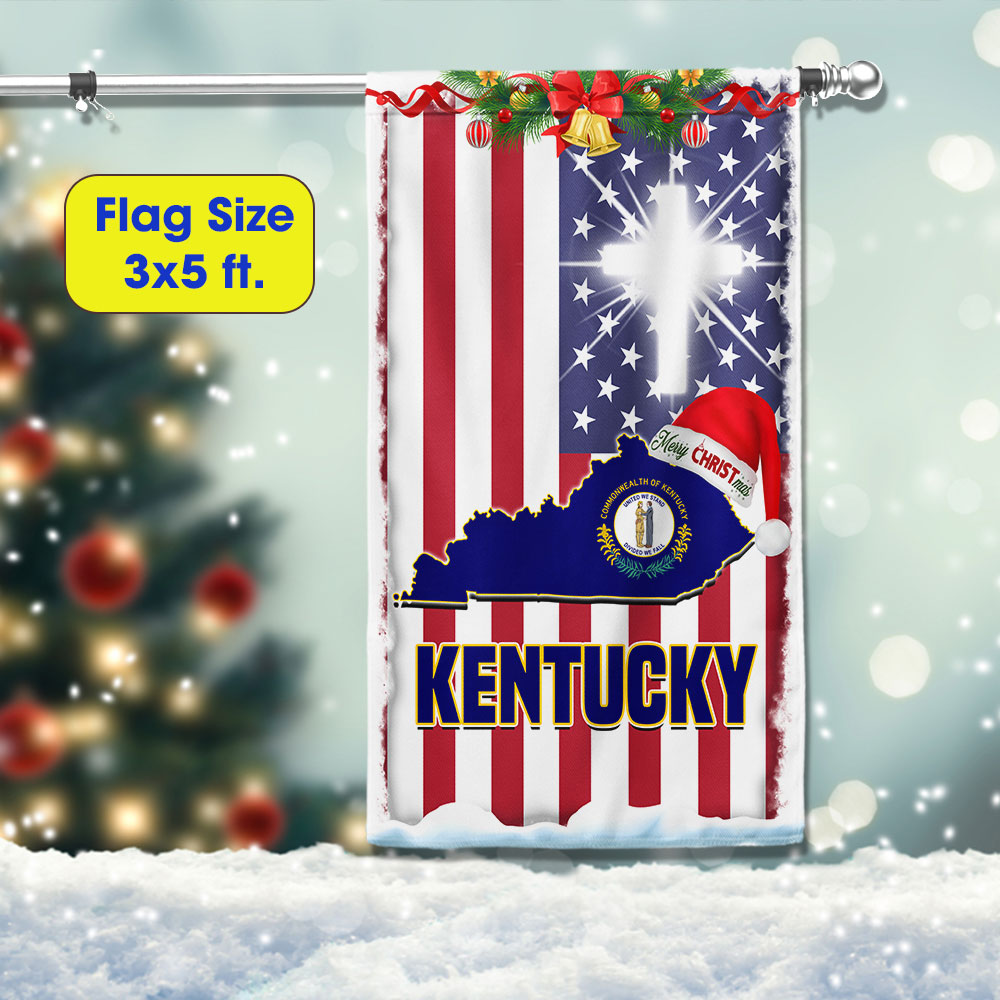 Kentucky God Bless Christmas Flag