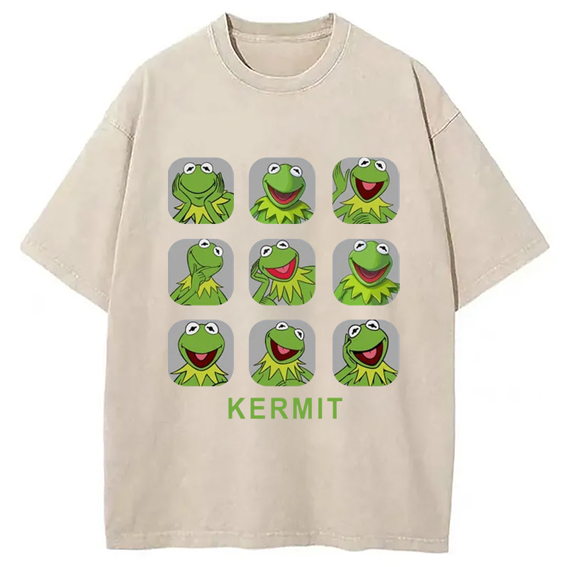 Kermit Frog Emotions Washed T-Shirt Retro Humor Outfit Idea Gifts For Friends