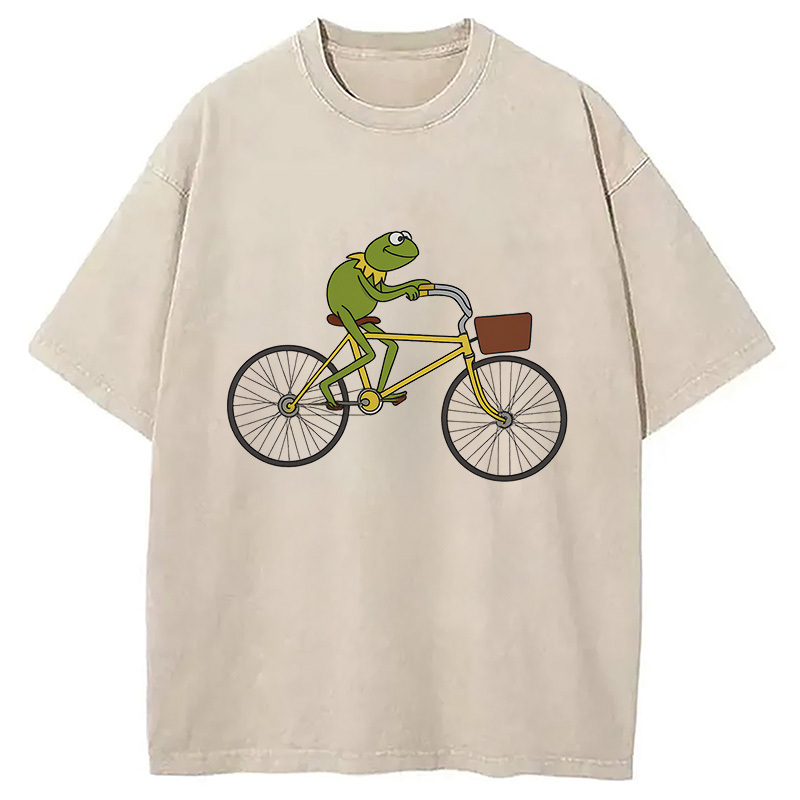 Kermit Riding A Bike Washed T-Shirt Casual Oversized Outfit Style Gifts For Sister