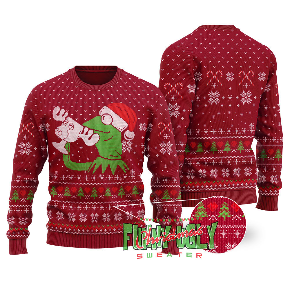 Kermit The Frog Christmas Sweater Cardinal Red Personalized Christmas Sweatshirt Gift for Family