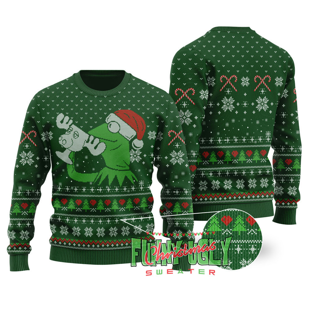 Kermit The Frog Christmas Sweater Forest Green Perfect Gift Sweater for Friends and Family