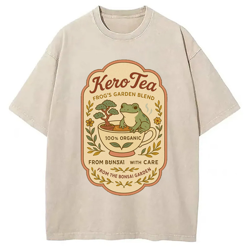 Kero Tea Poster Retro Frog Washed T-Shirt Casual Oversized Outfit Style Gifts For Besties