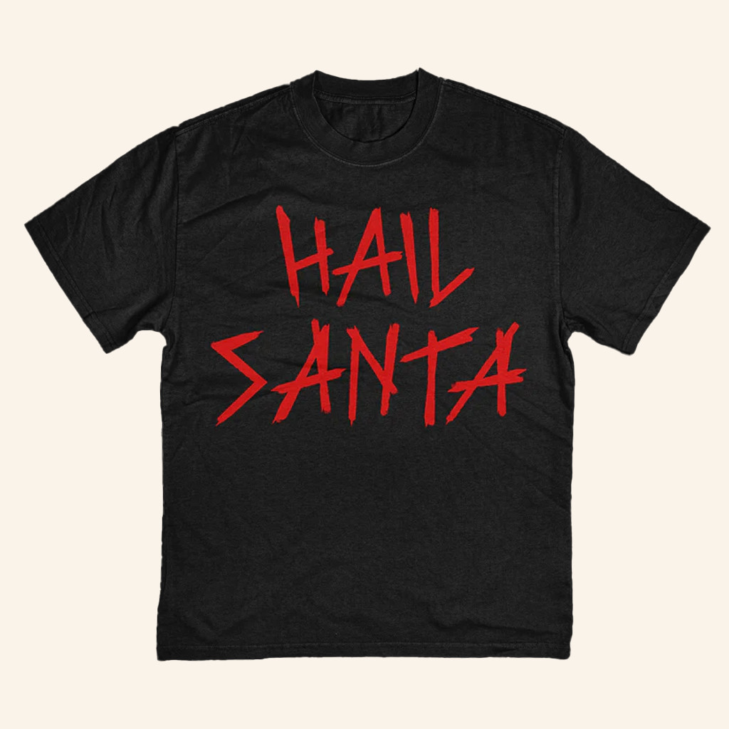 Kerrang Merch Hail Santa Black T-Shirt Christmas Gifts For Boyfriend
