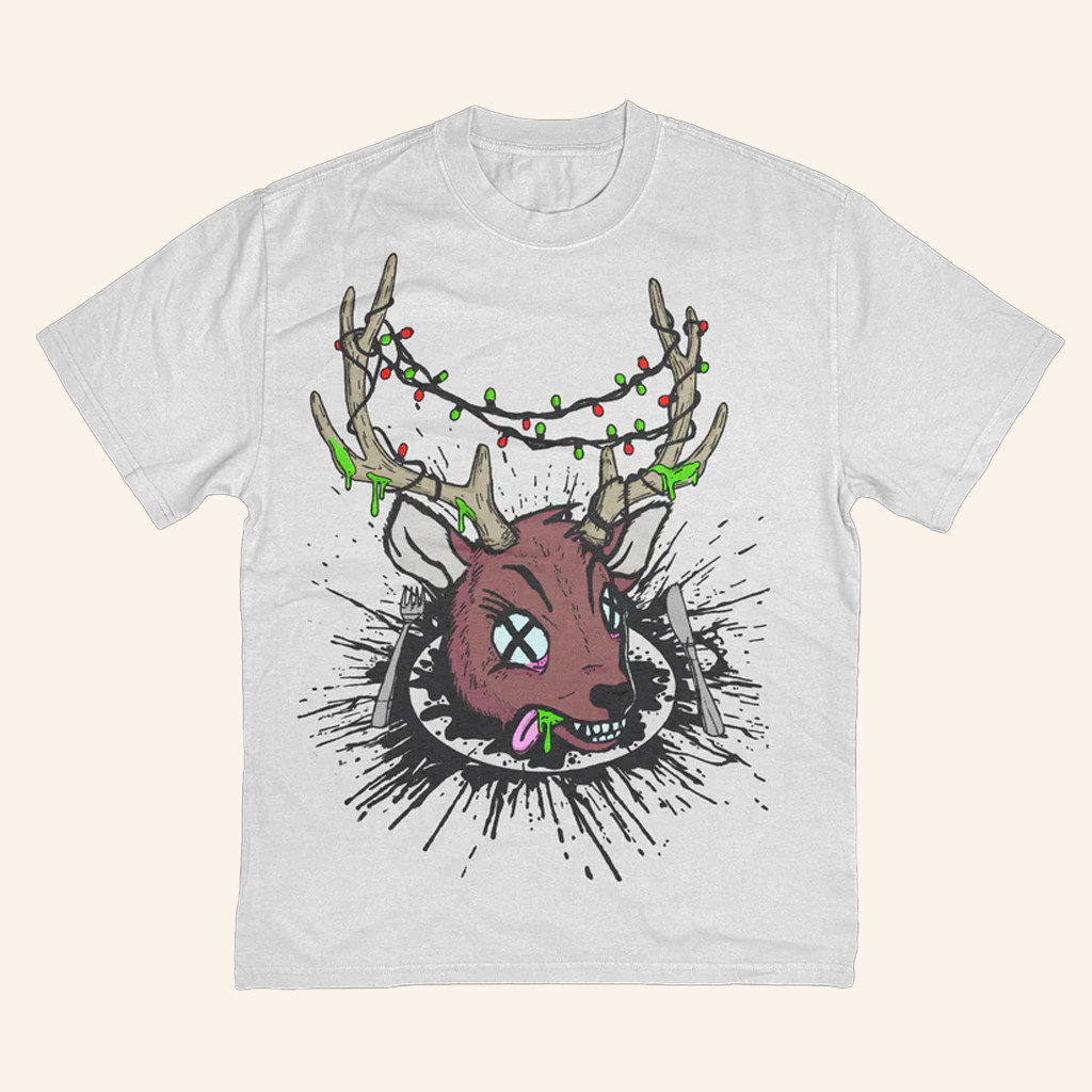 Kerrang Merch Reindeer In Blood White T-Shirt Christmas Gifts For Friends
