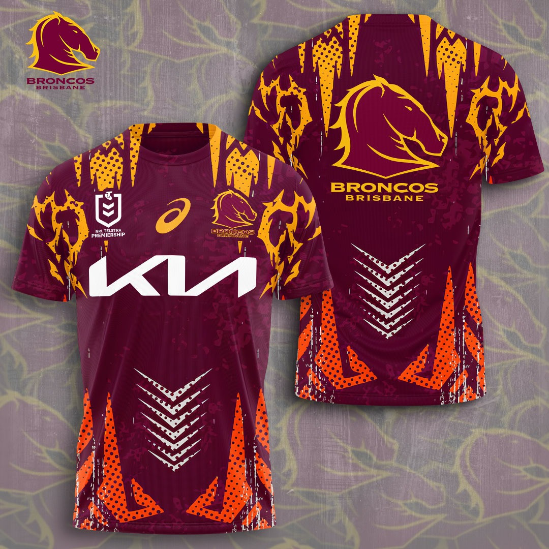 KIA x Brisbane Broncos On Fire NRL T-Shirt Unique Gifts For Husband