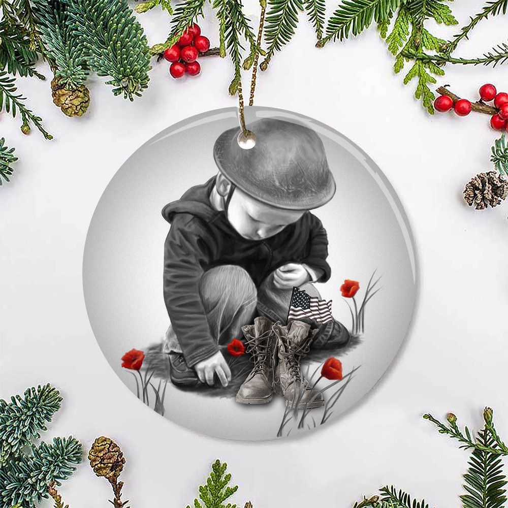 Kid Remember Poppy Soldier Boost Ornament Raising Patriotic Kids Memorial Christmas Ornament