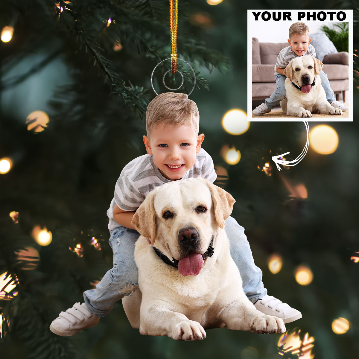 Kid With Dog Personalized Custom Photo Mica Ornament Christmas Gift For Family Members