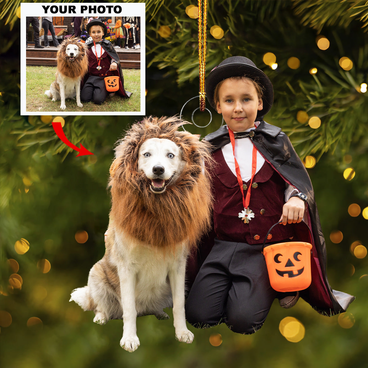 Kid With Lion Personalized Photo Mica Ornament Gift For Baby Family Members
