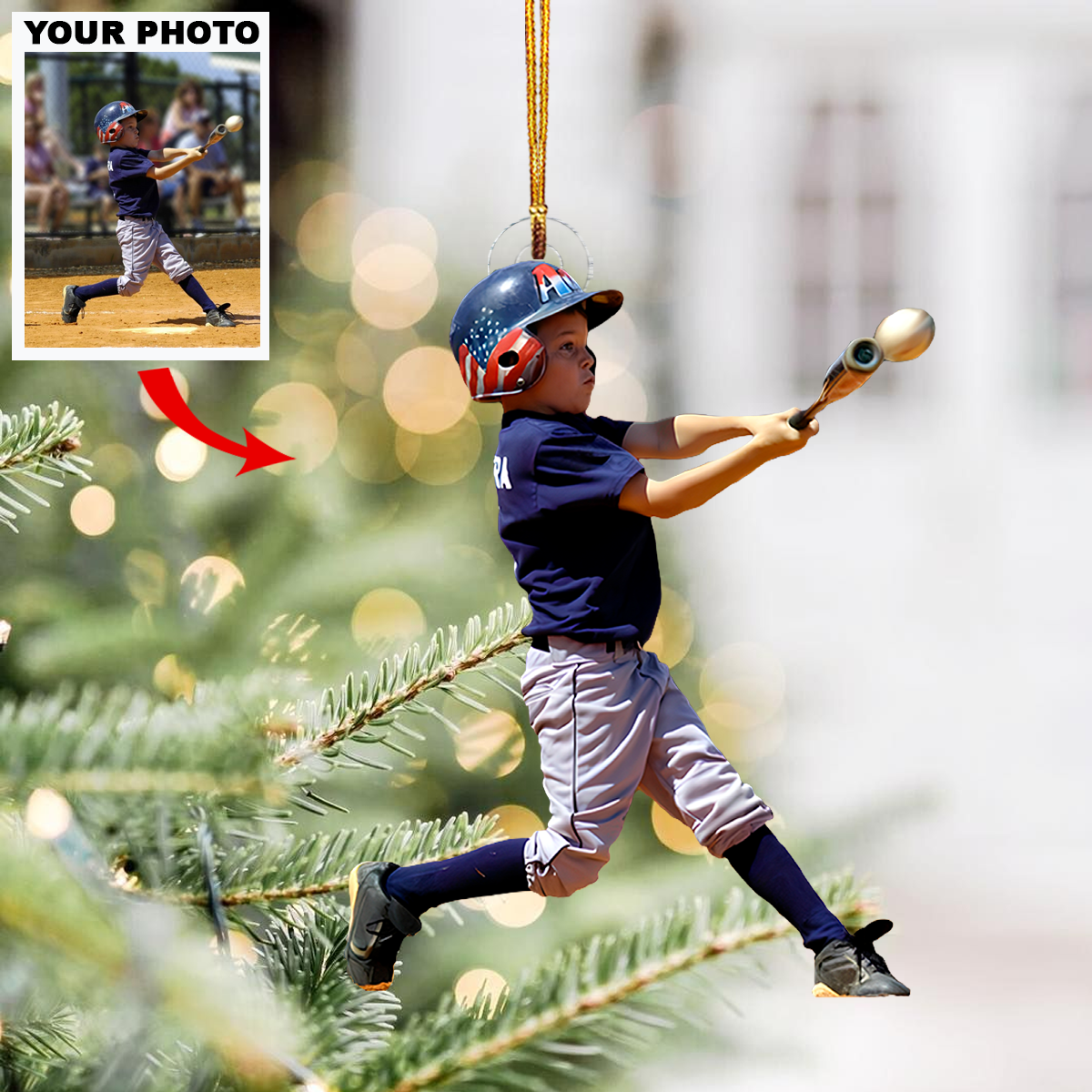 Kids Baseball Personalized Photo Mica Ornament Christmas Gift For Children Baseball Pl