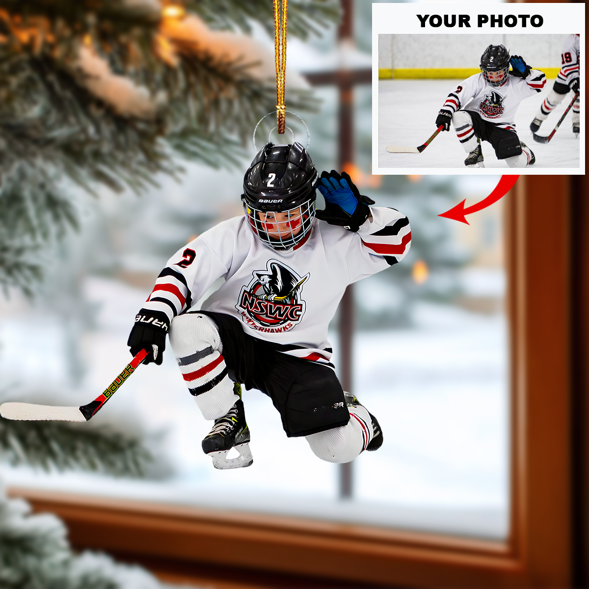 Kids Hockey Personalized Photo Mica Ornament Christmas Gift For Children Hockey Player