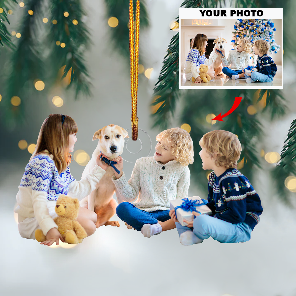 Kids With Dogs Personalized Photo Mica Ornament Customized Your Photo Ornament Christmas
