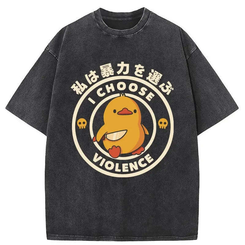 Killer Duck Japanese Washed T-Shirt Retro Streetwear Graphic Top Gifts For Her
