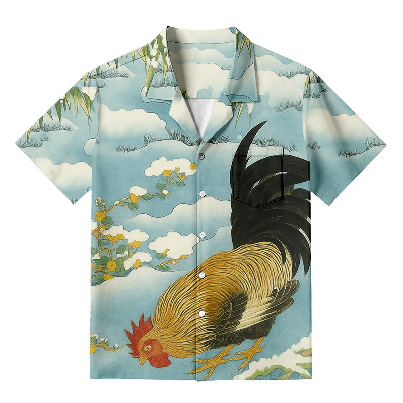Kimono Big Cock Hawaiian Shirt Animal Themed Japanese Art Shirt Chicken Lover Gifts
