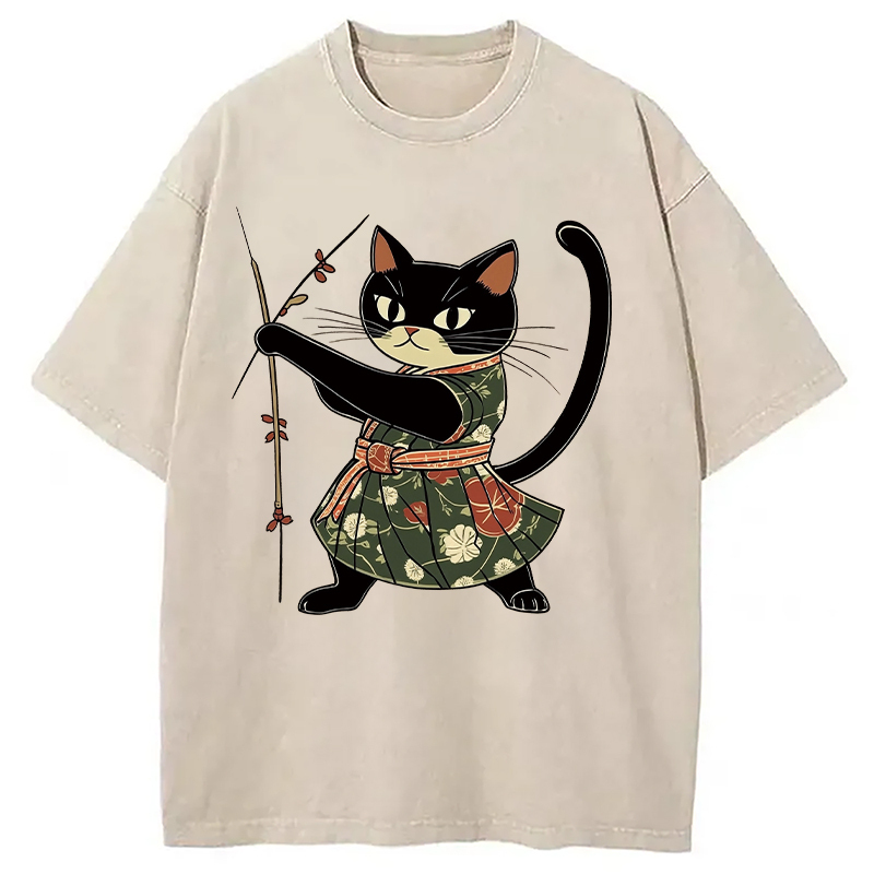 Kimono Samurai Black Cat Washed T-Shirt Funny Quote Unisex Shirt Gifts For Brother