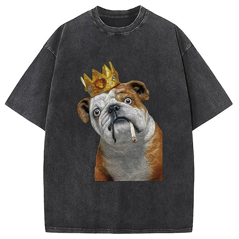 King Dog Smoking Washed T-Shirt Retro Streetwear Graphic Top Gifts For Sister King Dog Smoking Washed T-Shirt Retro Streetwear Graphic Top Gifts For Sister