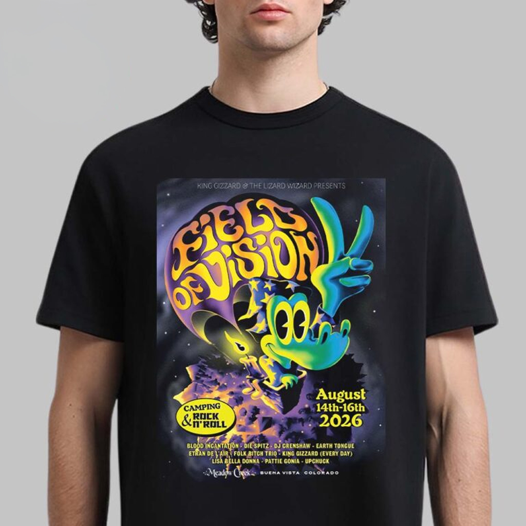 King Gizzard And The Lizard Wizard Field Of Vision Camping And Rock N Roll USA Shows From August 14 To 16 2026 T-Shirt