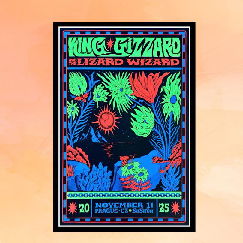 King Gizzard The Lizard Wizard Merch Prague CZ Nov 11 2025 Event Poster Wall Decor Fan Gifts