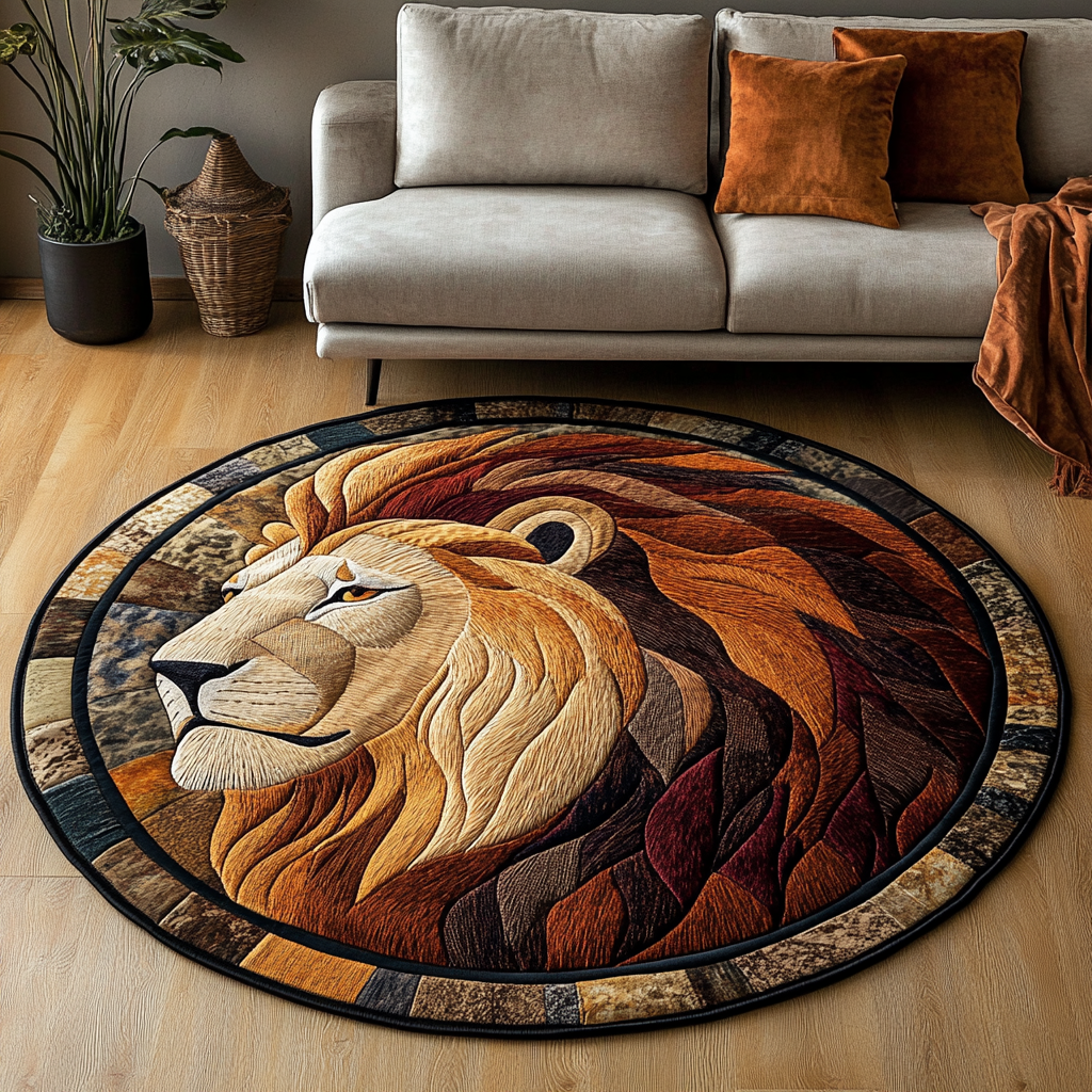 King Lion Quilted Round Mat Entrance Way Ideas Christmas Gift For Lion Lovers