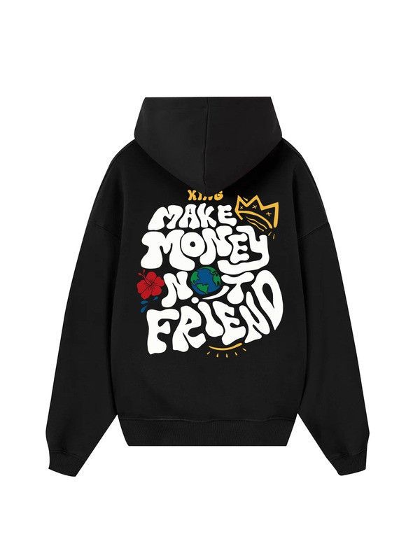King Make Money Not Friend Hoodie Cartoon Graphic Motivational Funny Clothes Gift Ideas