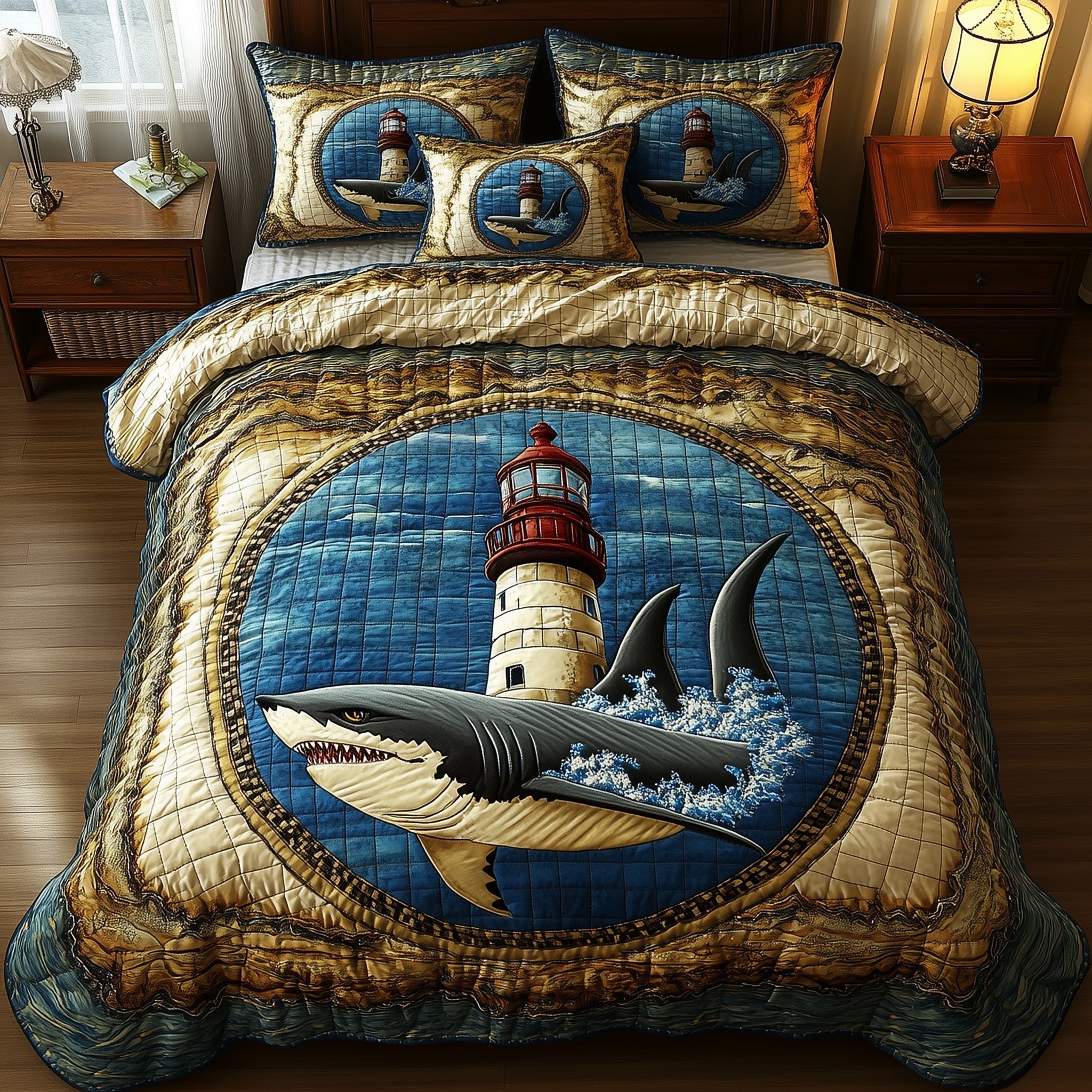 King of the Deep Quilted Bedding Set Duvet Cover Bed Sheet Whale Shark Gifts