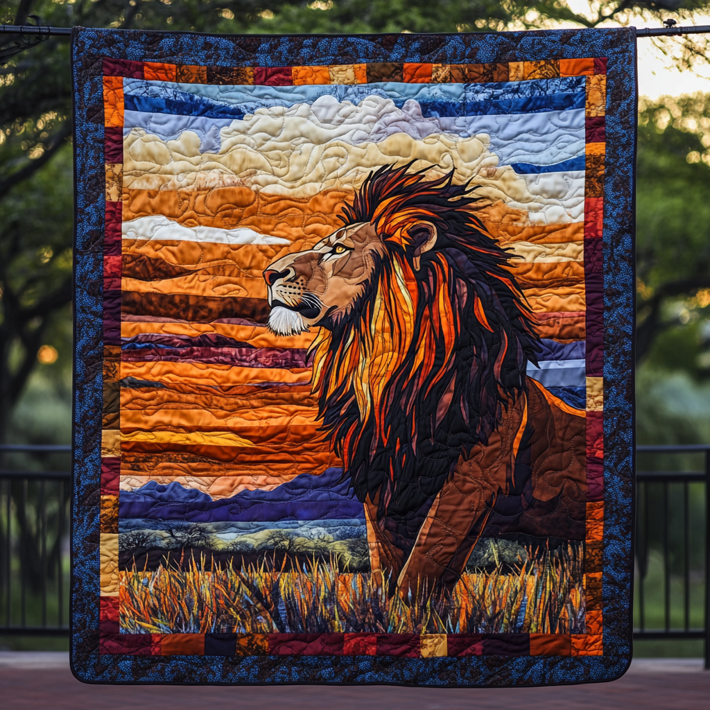 King of the Wild Quilted Blanket Lion Blanket Gift For Animal Lover