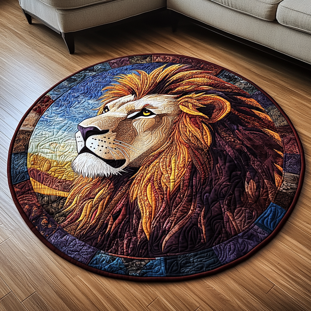 King of the Wild Quilted Round Mat Entryway Decor Christmas Presents For Lion Lovers