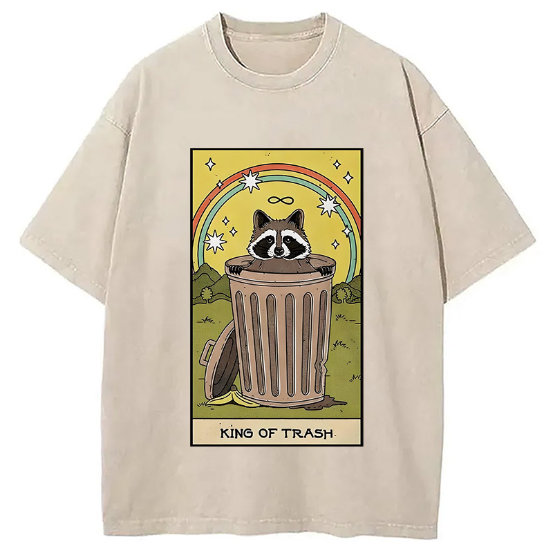 King Of Trash Raccoon Tarot Card Washed T-Shirt Trendy Aesthetic Graphic Apparel Gifts For Friends
