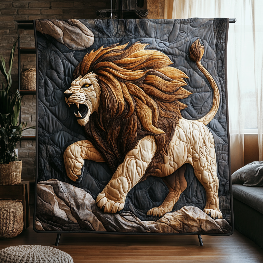 King Valor Quilted Blanket Sofa Couch Throw Blanket Lion Presents For Dad Father's Day
