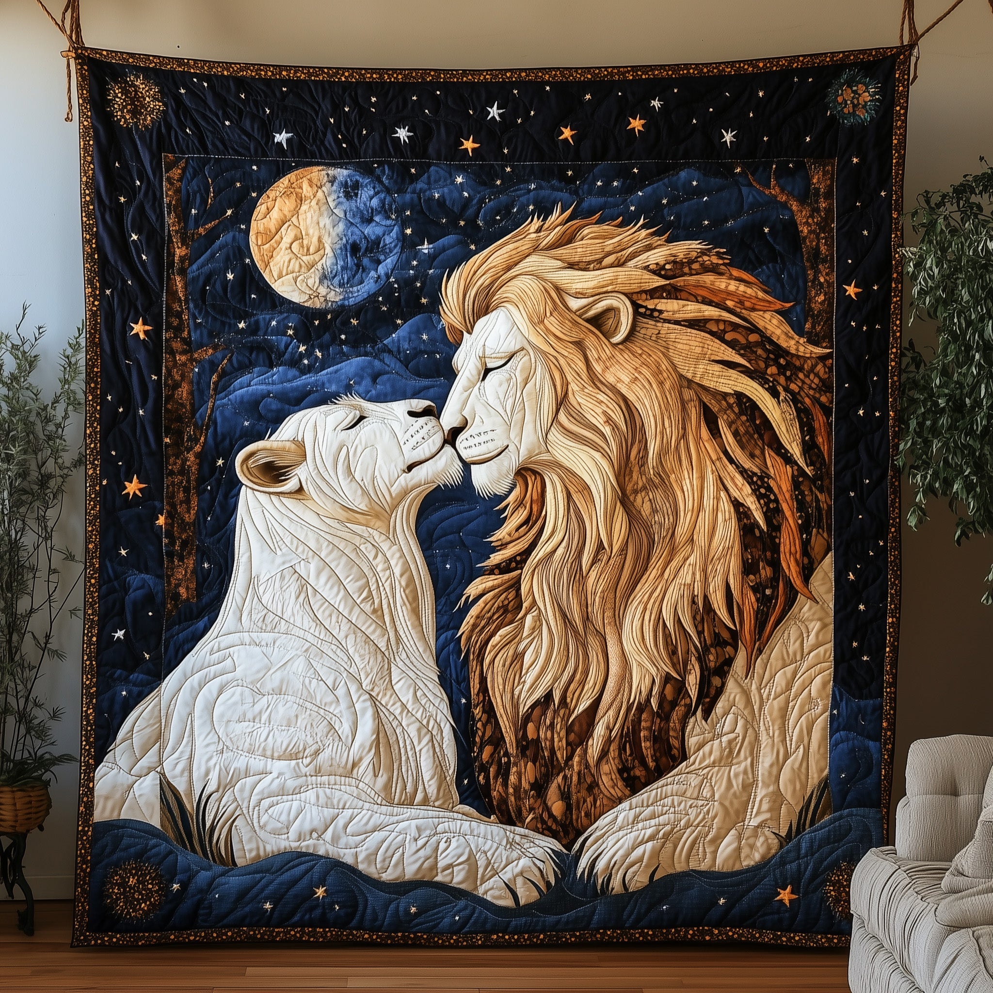 Kings In Love Quilted Blanket Cute Soft BlanketLion Related Gifts For Husbnad