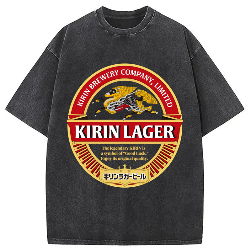 Kirin Lager Beer Vintage Washed T-Shirt Trendy Aesthetic Graphic Apparel Gifts For BFF