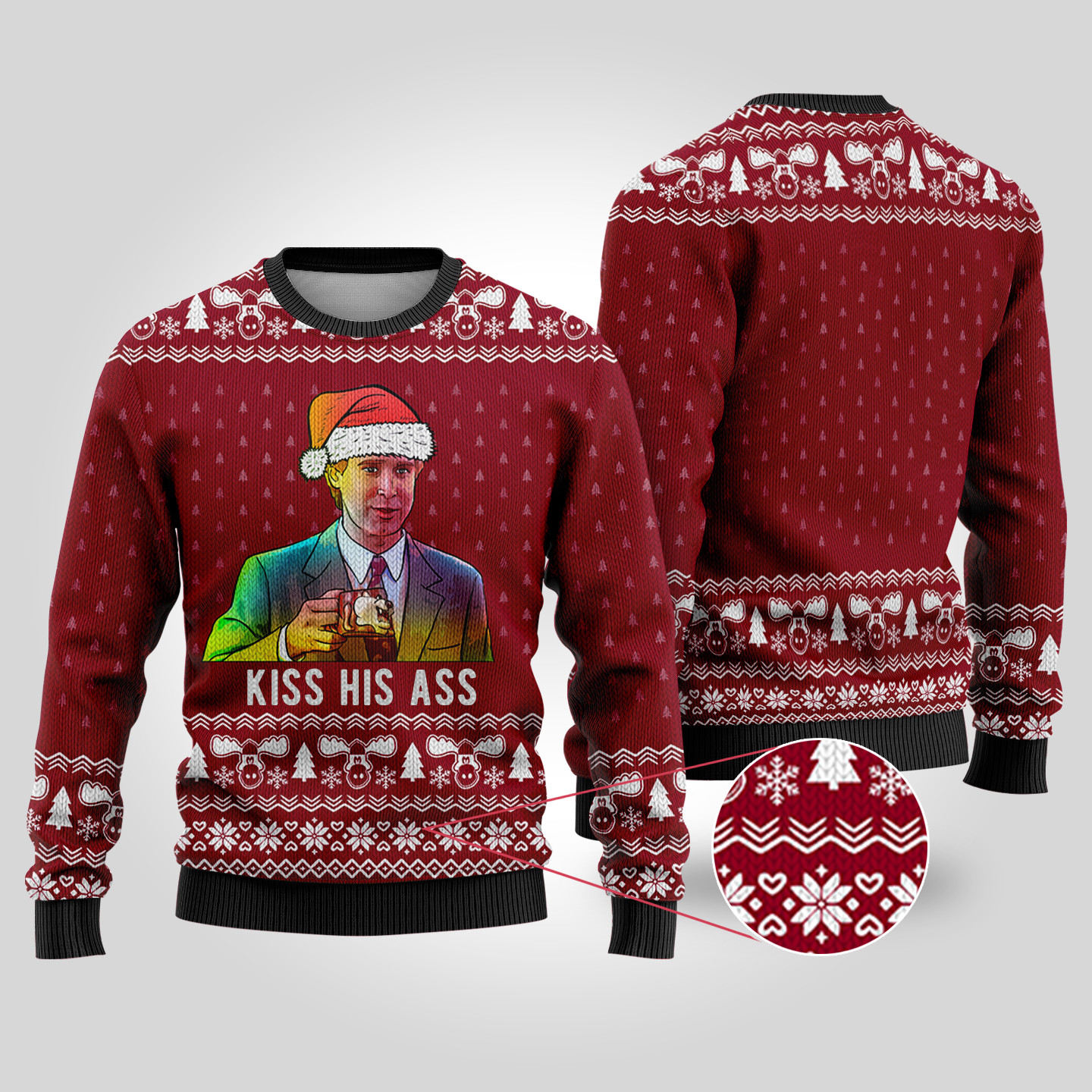 Kiss His Ass National Lampoon Forest Green Ugly Christmas Sweater Trending Christmas Merch Gift 2025 Collection
