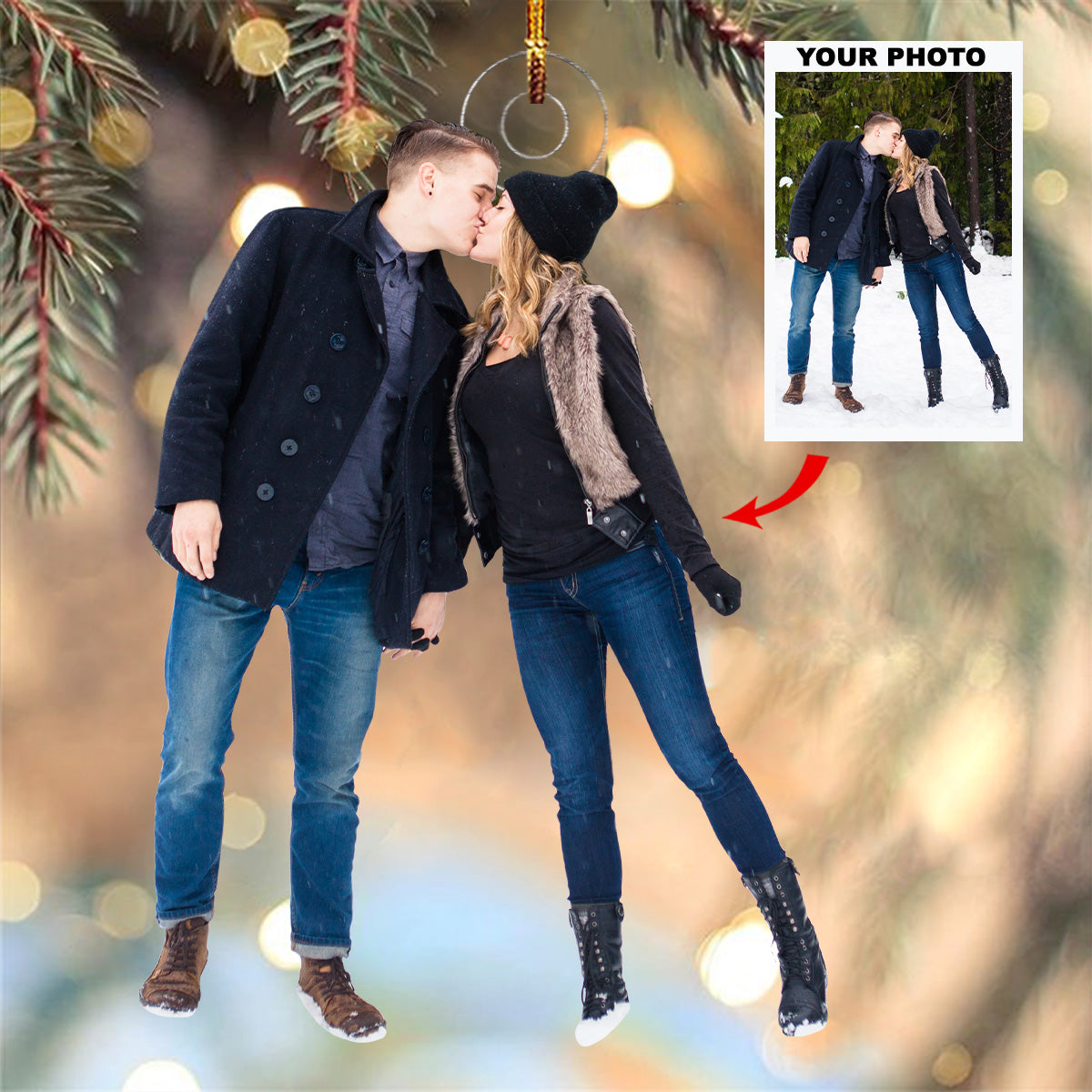 Kiss In The Snow Personalized Photo Mica Ornament Christmas Gift For Couple Family members