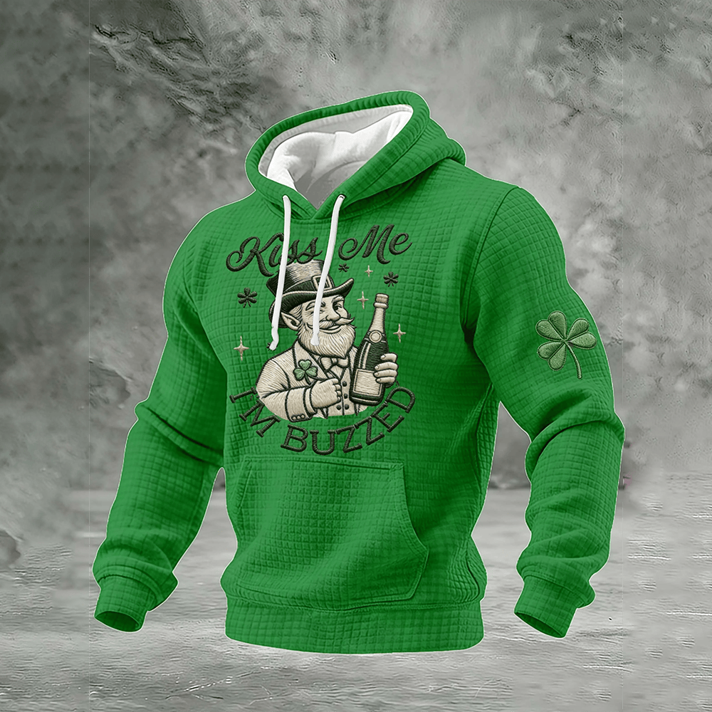 Kiss Me I'm Buzzed Hoodie St Patrick's Day Hooded Sweatshirt Best Gift For Men