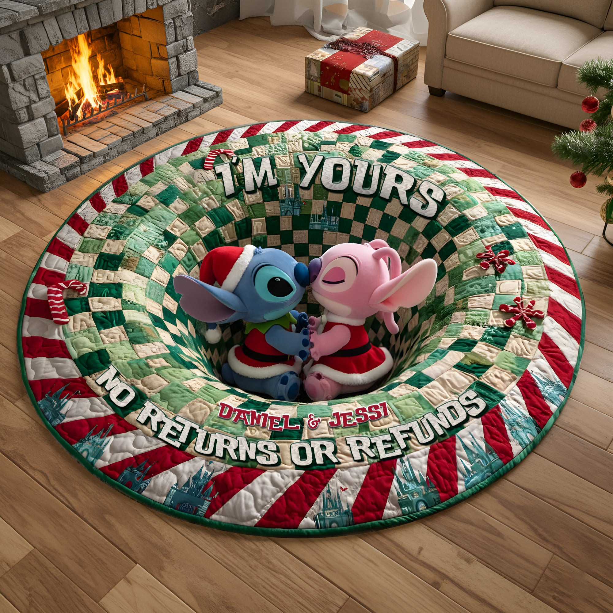 Kissing Alien Couple Round Mat - Personalized Christmas Gift For Couples - Personalized Funny Christmas Gift For Dad Kissing Alien Couple Round Mat - Personalized Christmas Gift For Couples - Personalized Funny Christmas Gift For Dad