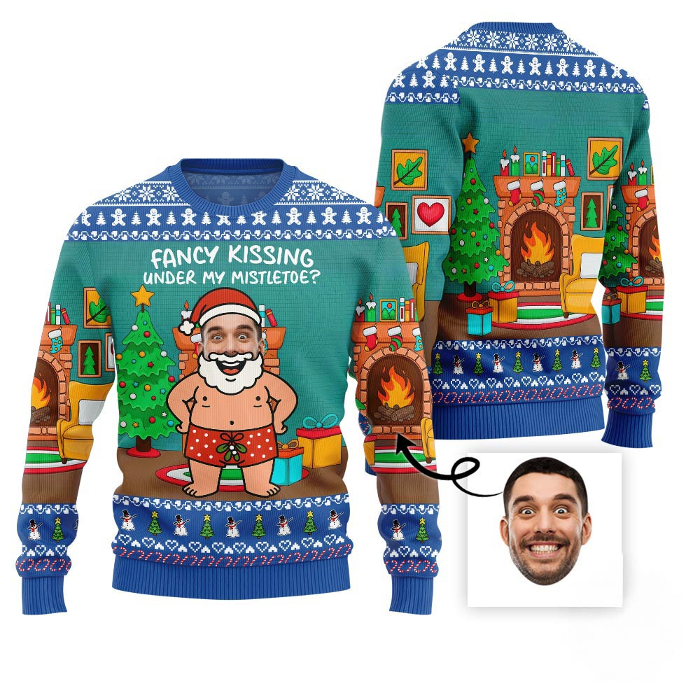 Kissing Under Mistletoe Customized Ugly Sweater Holiday Sweaters For Men