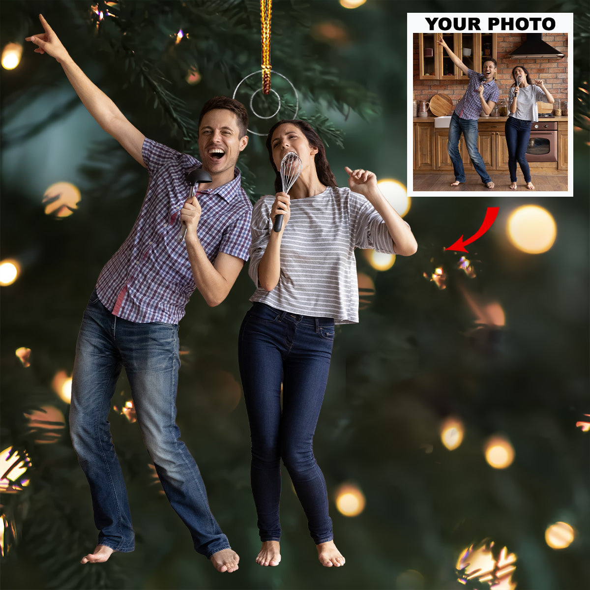 Kitchen Karaoke Personalized Photo Mica Ornament Gift For Couple