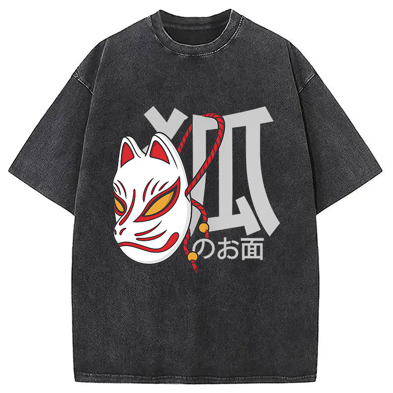 Kitsune Japanese Washed T-Shirt Soft Cotton Daily Wear Tee Gifts For Friends
