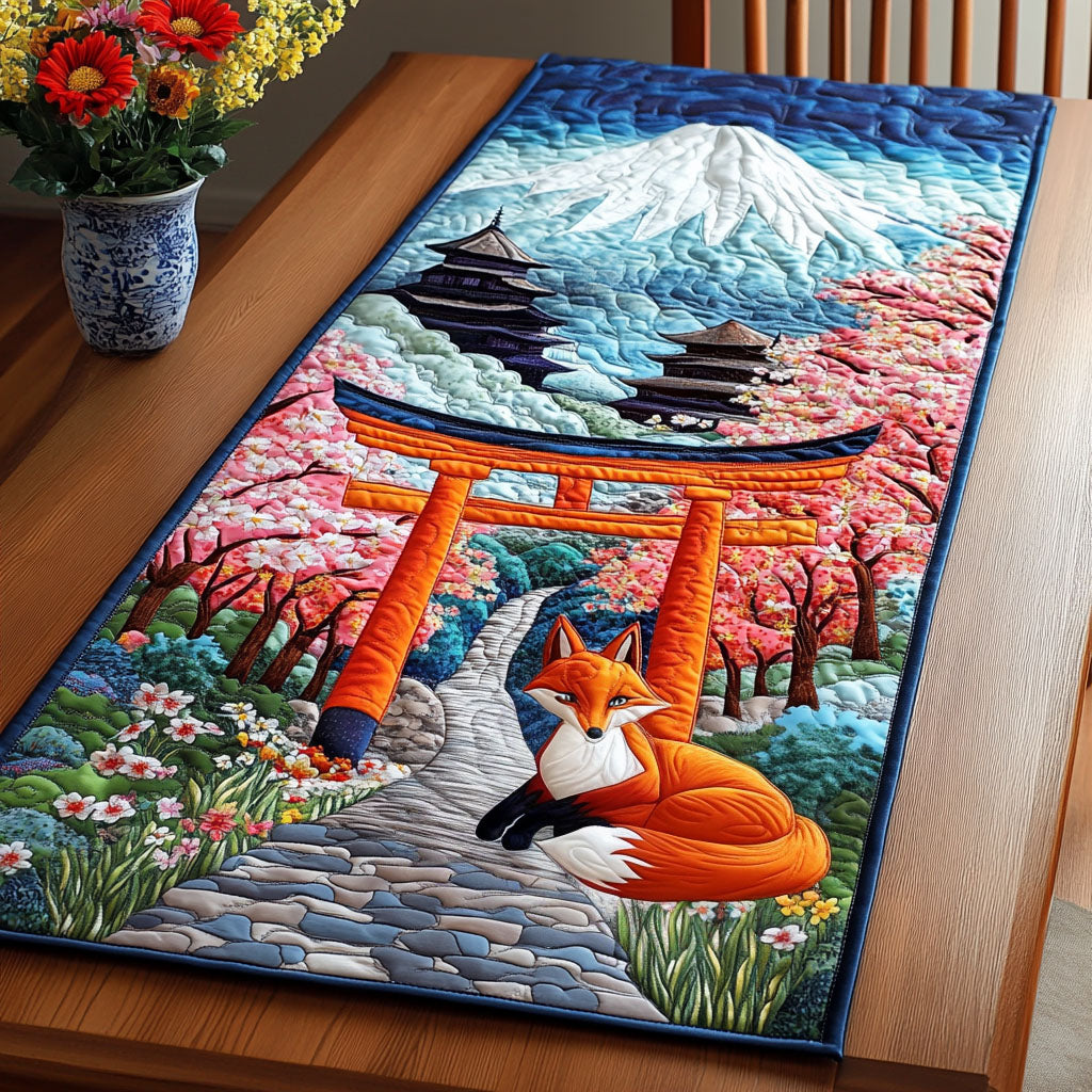 Kitsune Journey Quilted Table Runner Dining Room Table Decor Ideas Unique Fox Gift Items