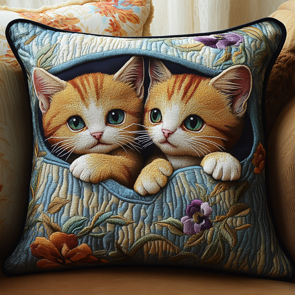Kitten Blis Quilted Pillow Case Christmas Pillow Cover for Couch