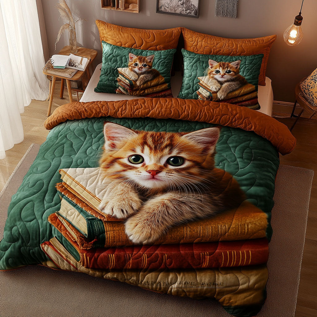 Kitten Chapters Quilted Bedding Set Holiday Duvet Covers Novelty Book Themed Gifts
