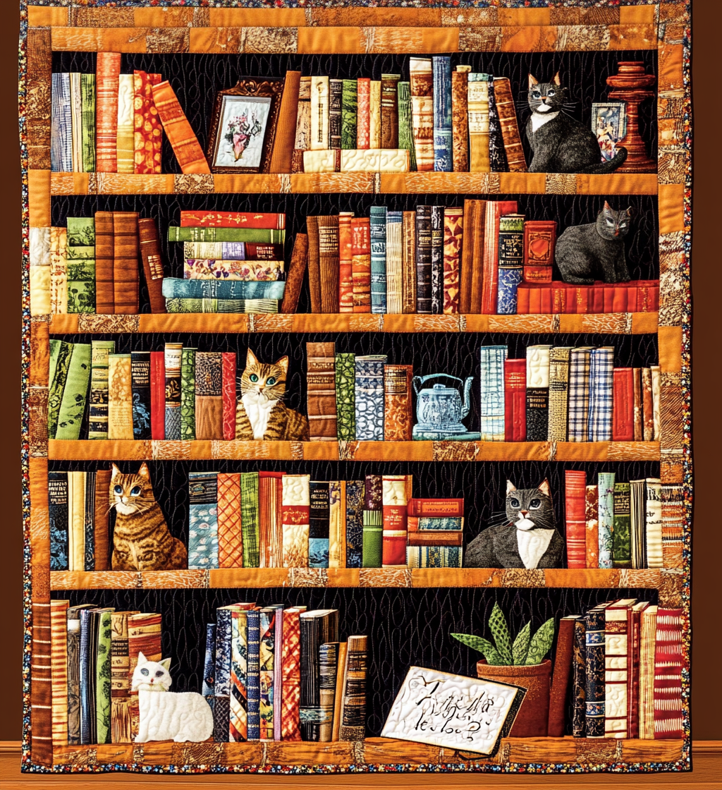 Kitten Library Quilted Blanket Cute Blankets For Bed