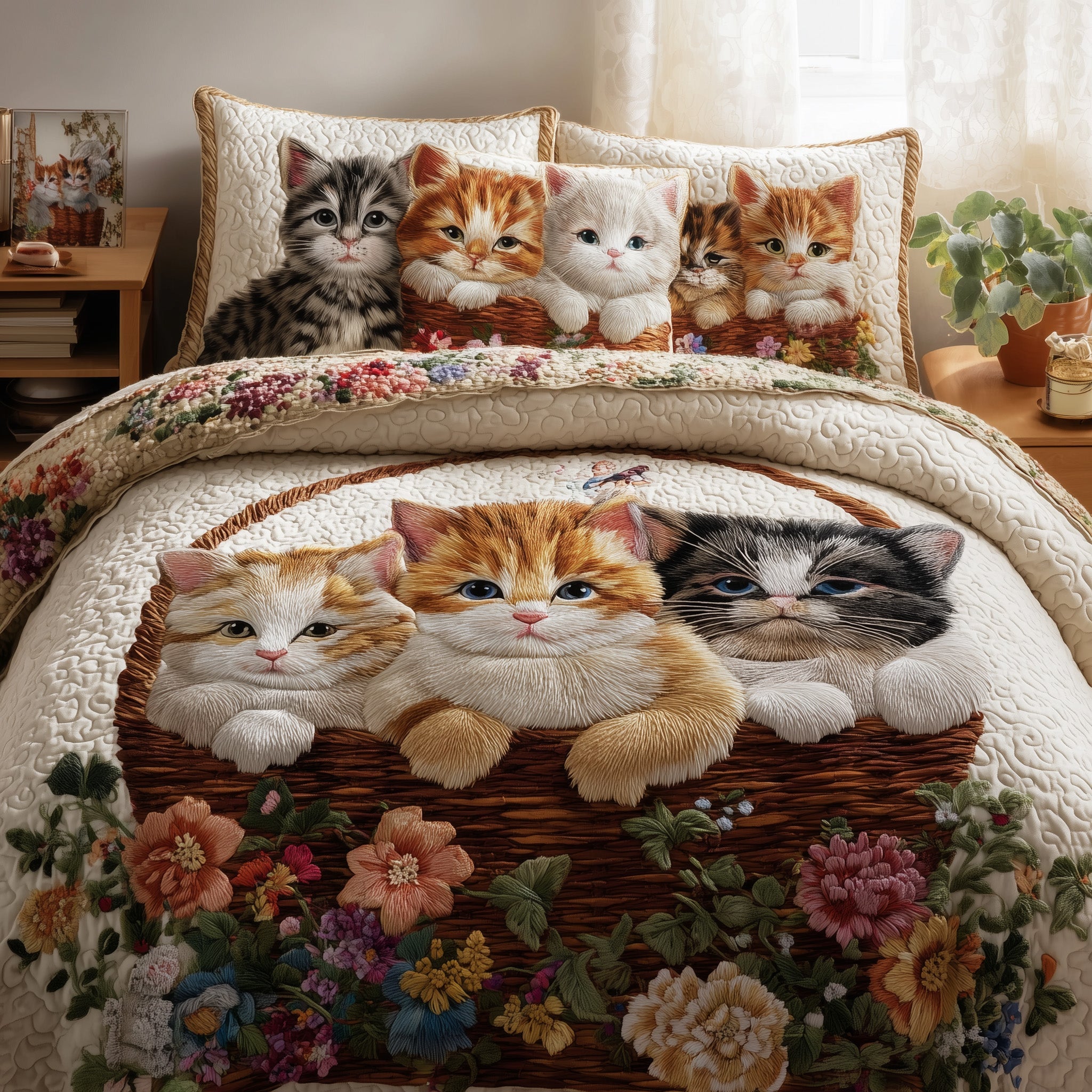 Kittens Garden Quilted Bedding Set For Family