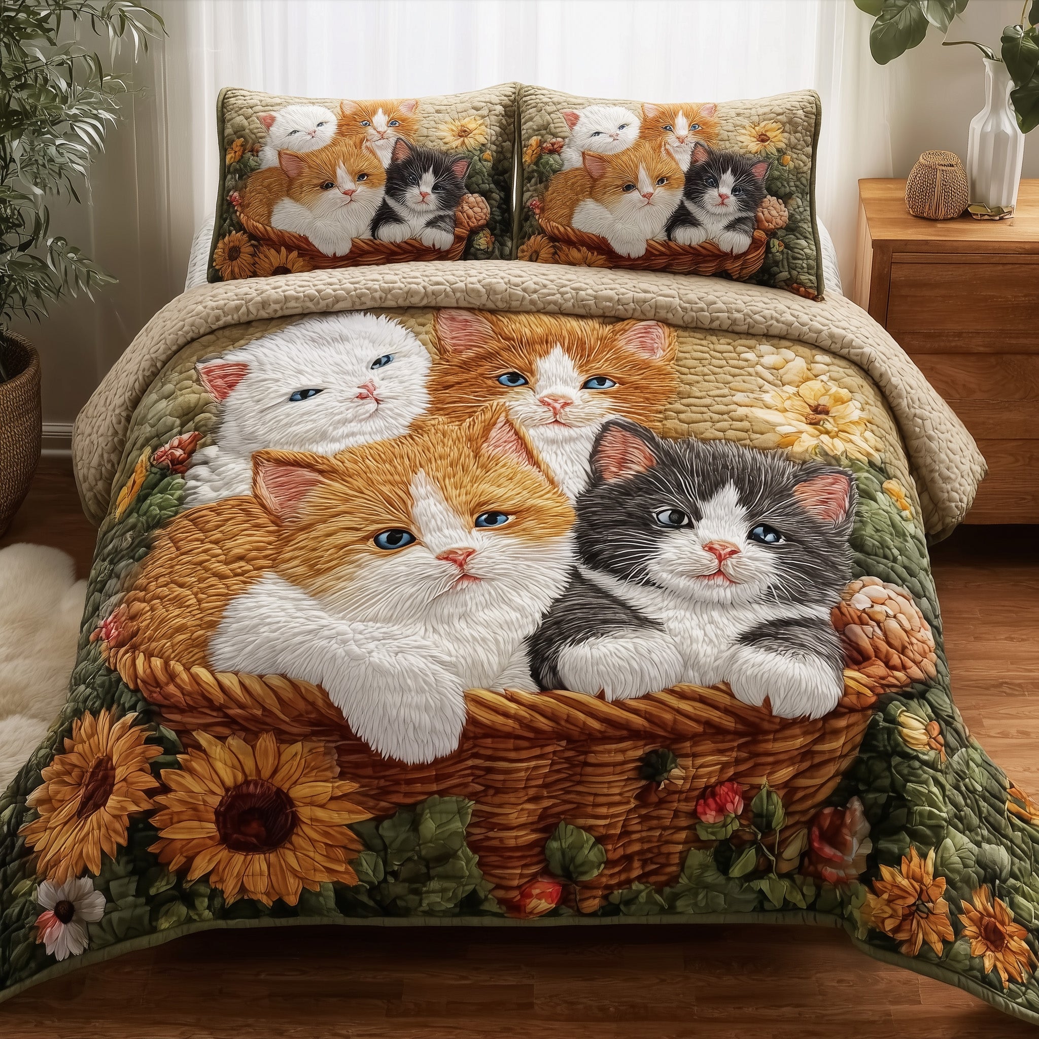 Kittens Garden Quilted Bedding Set Wedding Gift