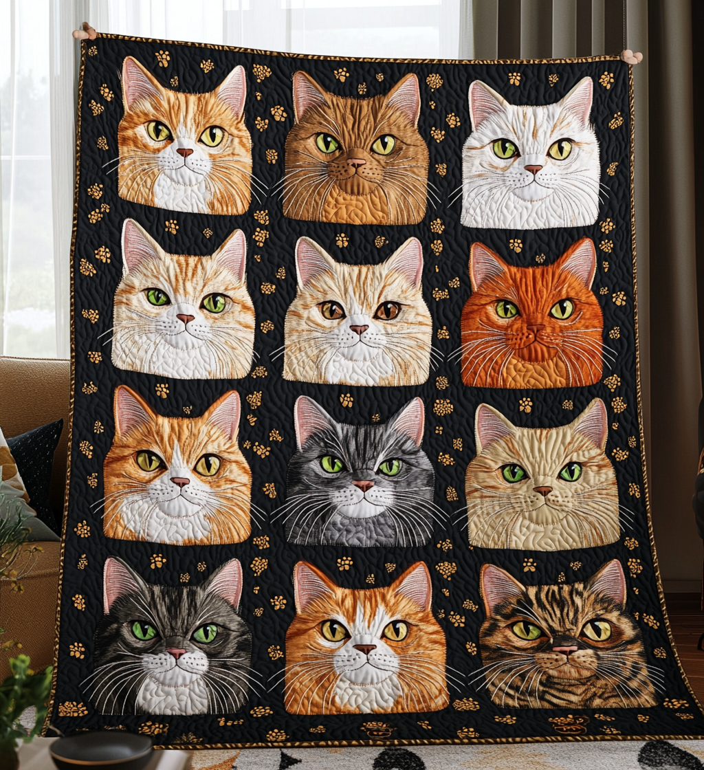Kitten's Trails Quilted Blanket Unique Cat Gifts