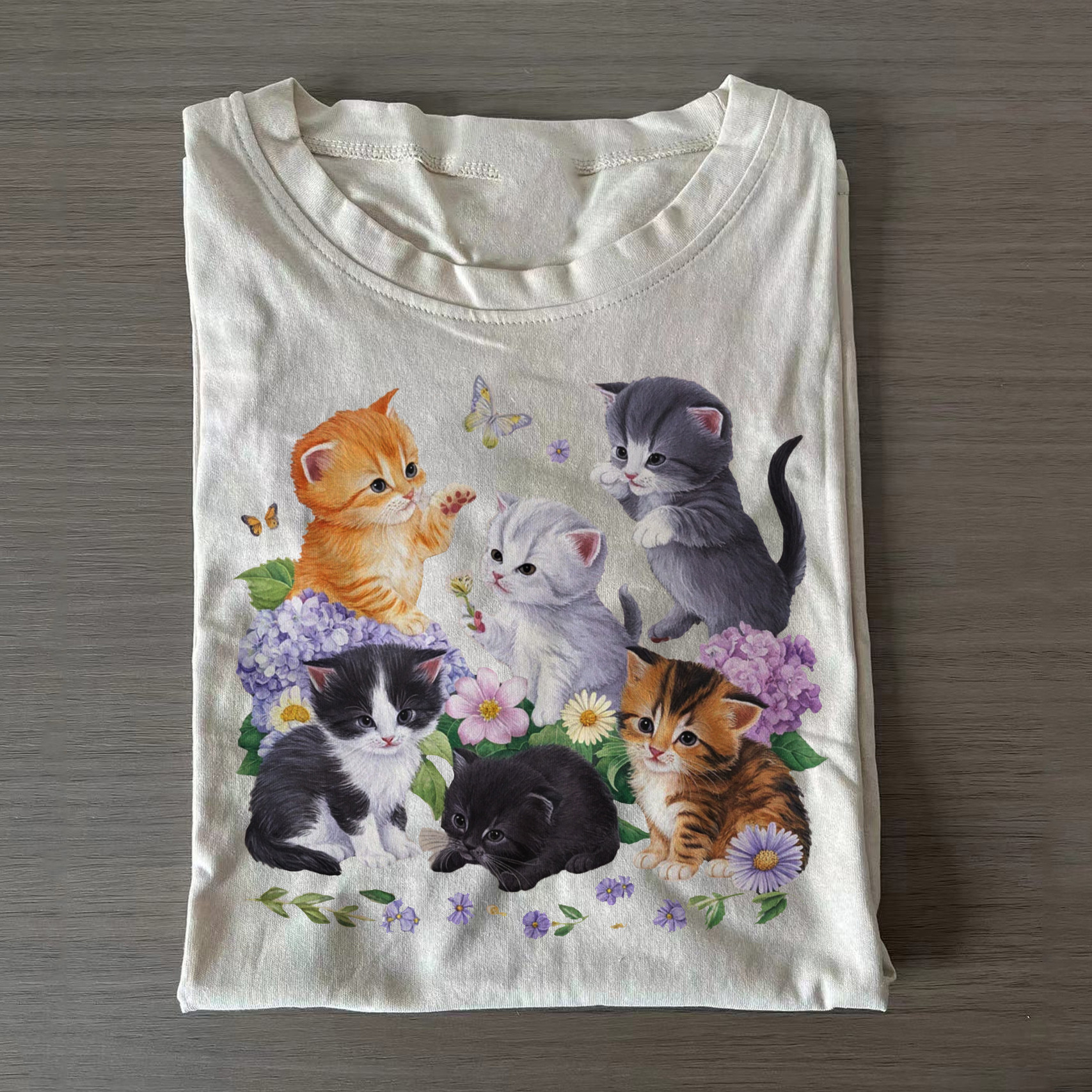 Kittens With Flowers T-Shirt Cute Cat Apparel Gifts For Her