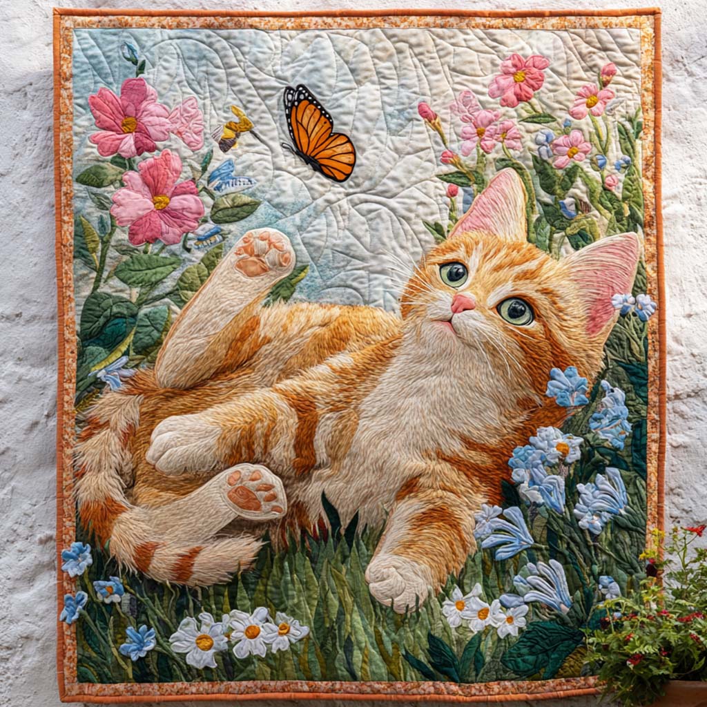 Kitty Blooms Quilted Blanket Sofa Couch Throw Blanket Gifts For Gnome Lovers