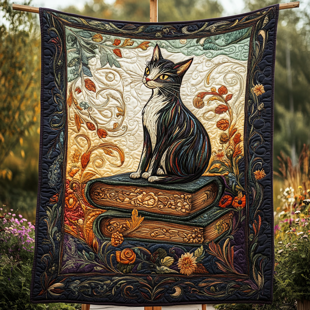 Kitty Book Nook Quilted Blanket Gifts For Cat Owners