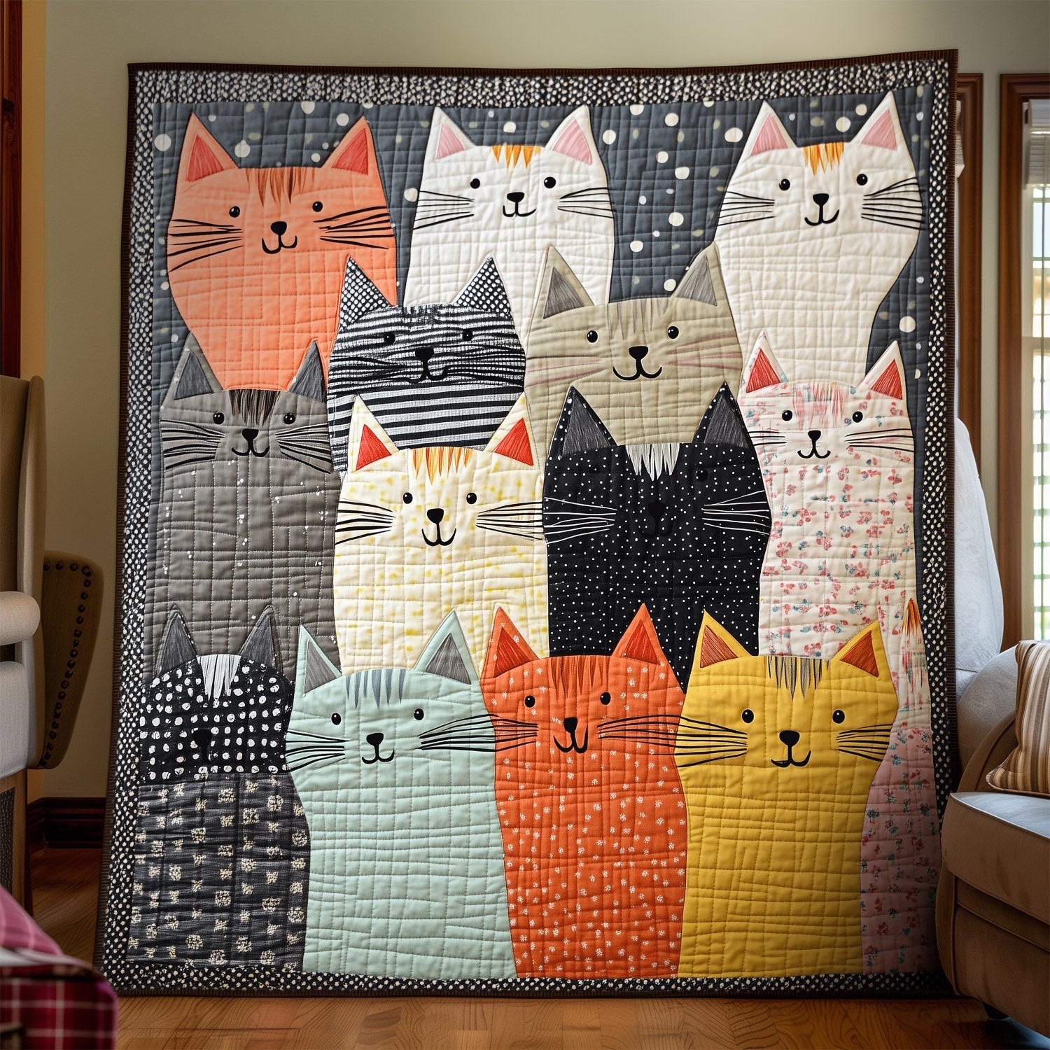Kitty Carnival Quilted Blanket Novelty Gifts For Cat Lovers