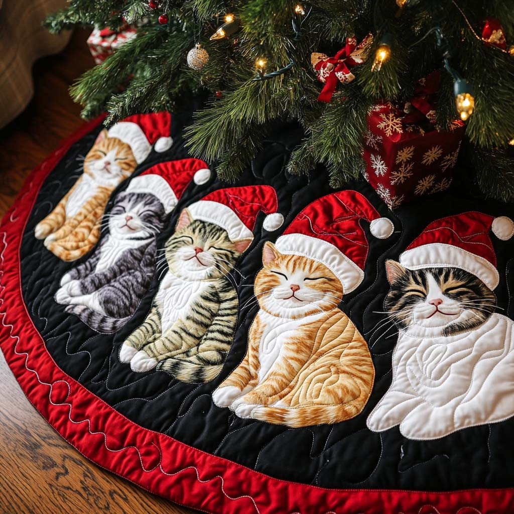 Kitty Catnip Holiday Christmas Quilted Tree Skirt Christmas Tree Decor Kitty Xmas Gifts