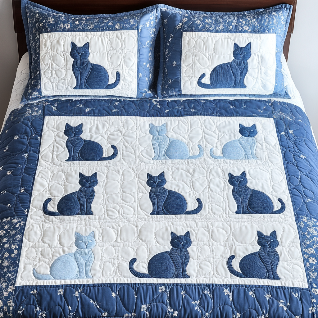 Kitty Cuddle Quilted Bedding Set Bedroom Decorations Cat Mom Christmas Gifts